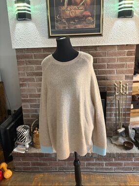 Chinti & Parker Beige Knit Sweater with Red Stitch Detail